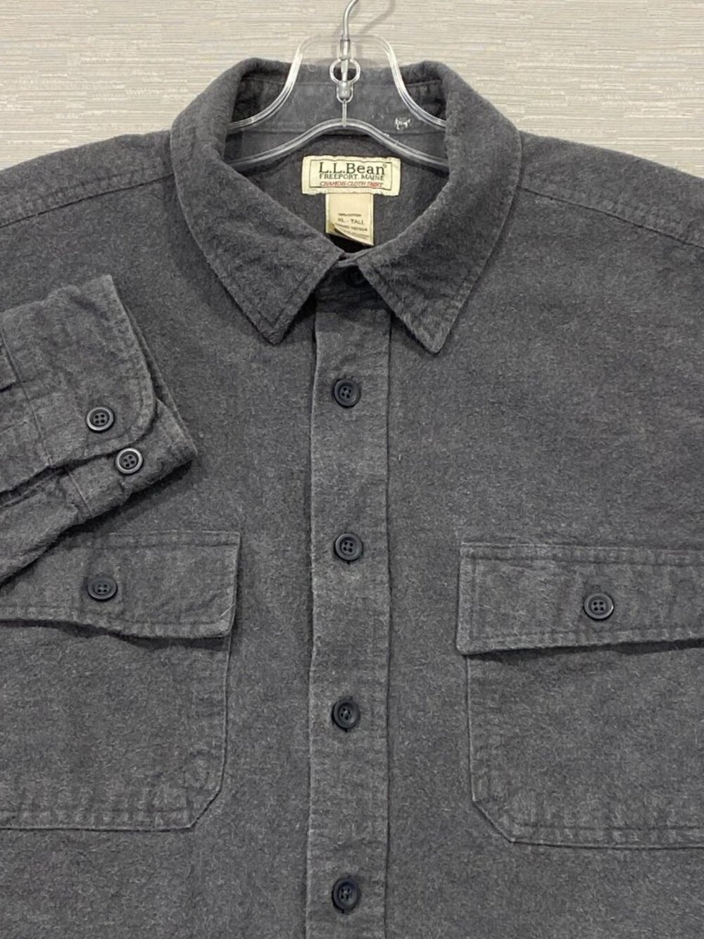 LL Bean Chamois Cloth Shirt Mens XL Tall Gray Heavy Flannel Thick Button Up XLT